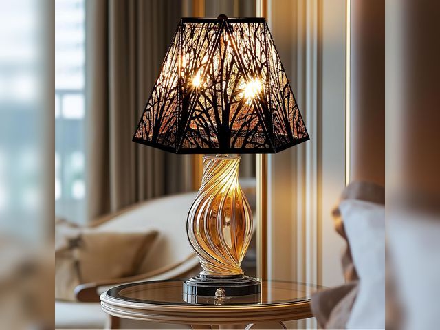 Lot 96-175687 - Medium Modern Style Lamp Shades with Multiple Sides, ALUCSET Metal Lampshade with Pattern of Trees f...