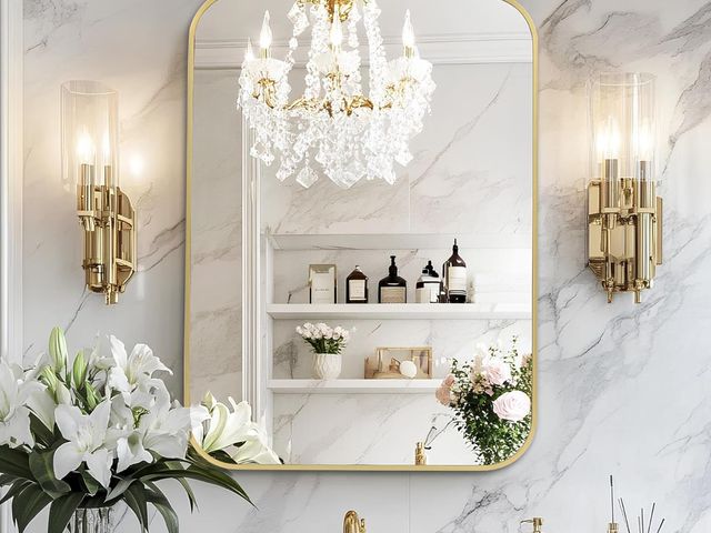 Lot 96-181708 - MZON 30x36 Inch Large Brushed Gold Vanity Mirror, Rectangle Bathroom Mirrors for Over Sink, Anti-Rus...