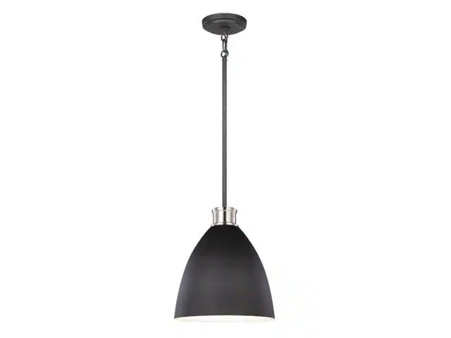 Lot 96-191710 - Generation Lighting
Varus 10.5 in. W 1-Light Matte Black Metal Modern Industrial Pendant with Brushe...