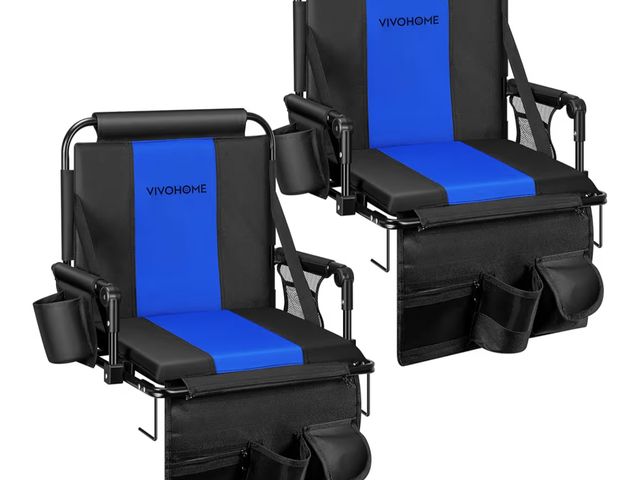 Lot 96-181220 - VIVOHOME Stadium Seats, Portable Bleacher Chairs, 2 Pack, Black and Blue
with Back Support and Cushi...