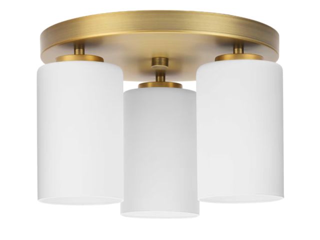 Lot 96-211263 - Progress Lighting Cofield Collection 12 in. Three-Light Vintage Brass Transitional Flush Mount (P350...