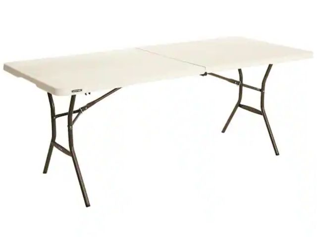 Lot 96-191455 - Lifetime
6 ft. Fold-in-Half Table: Almond
New 
Small dent on top