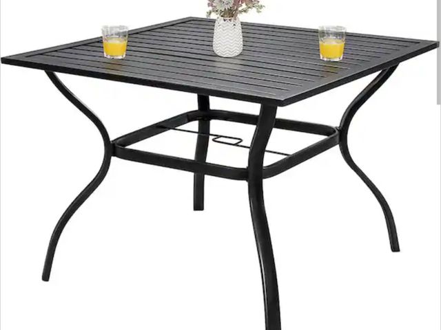 Lot 96-166566 - Black Square Metal 37 in. x 37 in. x 28 in. Patio Dining Table for 4-Person Outdoor with 1.57 in. Um...