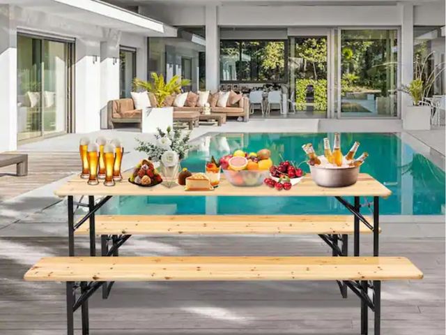 Lot 96-145527 - Karl home3-Piece Wood Outdoor Dining SetNew MSRP $110.51