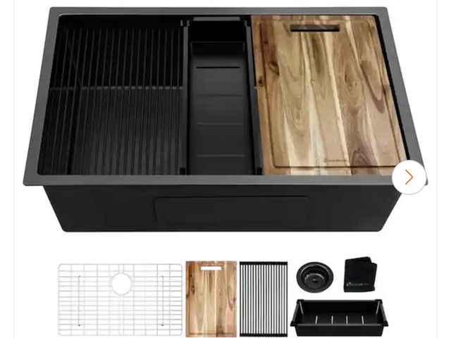 Lot 96-158232 - Glacier Bay 30 in. Undermount Single Bowl 18 Gauge Black Stainless Steel Workstation Kitchen Sink Ne...