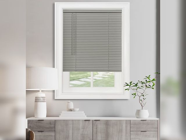 Lot 96-181023 - Cordless Light Filtering Mini Blind - 27 Inch Width, 64 Inch Length, 1" Slat Size - Grey - Cordless ...