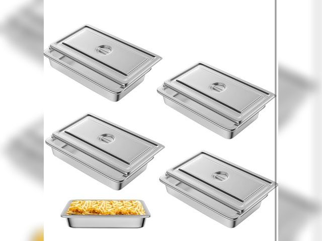 Lot 96-176086 - Hotel Pan, Full Size Steam Table Pan 4" Deep Stainless Steam Table Pan with Lid Full Size Food Pan 2...