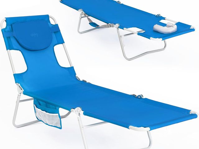Lot 96-170519 - #WEJOY Folding Tanning Chair with Face Hole, 5 Positions Face Down Beach Lounge Chairs with Pillow f...
