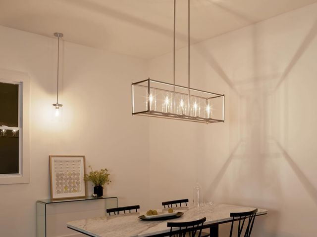 Lot 96-227883 - Chandelier 5-Light Modern Dining Room Light Fixture with Clear Glass in Brushed Nickel for Kitchen a...