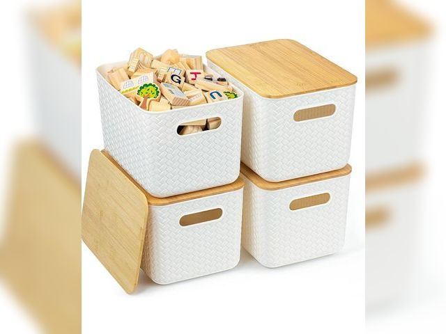 Lot 96-180661 - 4 Packs Storage Bins Plastic Storage Containers Stackable Storage Box：Storages Baskets for Organizin...