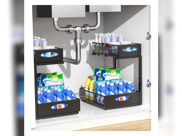 Lot 96-190888 - Housolution 2 Pack Large Under Sink Organizer, 2 Tier Metal Pull Out Under Sink Storage with Sliding...