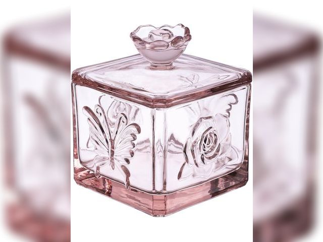 Lot 96-191173 - Gaolinci Butterfly &amp; Rose Embossed Glass Candy Jar, Stained Glass Food Jar with Lid
New