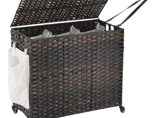Lot 96-174266 - Laundry Hamper with Wheels, 52.8 Gallon(200L) Rolling Laundry Basket with Lid, 3-Section Rattan Clot...
