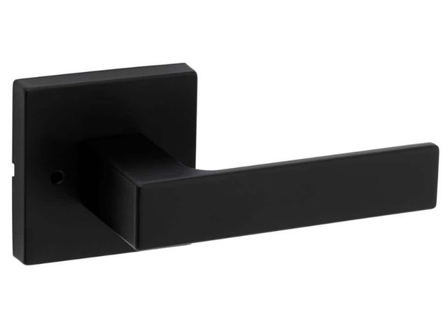 Lot 96-211980 - Kwikset Singapore Square Matte
Black Bed/Bath Door Handle with Microban and Lock New