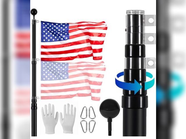 Lot 96-195210 - VEVOR 25FT Telescoping Flag Pole Kit, Heavy Duty Aluminum Alloy in Ground Flag Poles for Outside
 Ne...