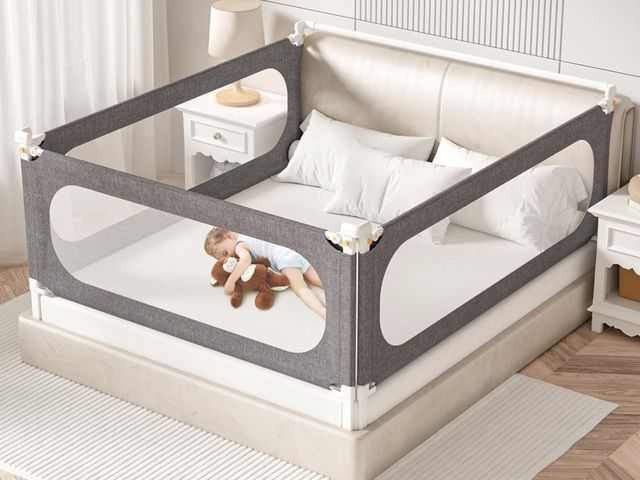 Lot 96-179275 - 3-Piece California King Size Bed Rails for Toddlers, with Headboard Rod -Height Adjustable Baby' Saf...