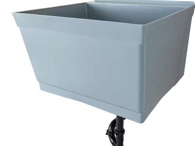 Lot 96-166910 - TEHILA
23.5 in. x 22.88 in. Grey Thermoplastic Wall Mounted Utility Sink Kit with Sink Drain P-Trap ...