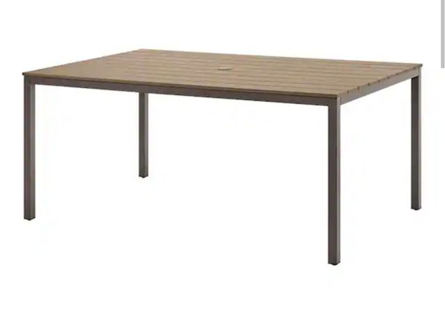 Lot 96-165112 - StyleWell 
Sandpoint Brown Rectangle Metal 28.5in Outdoor Dining Table damaged, has hole in table on...