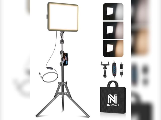 Lot 96-190895 - LED Video Light Kit, NiceVeedi Photography Lighting Kit, 2800-6500K Dimmable Studio Light with Tripo...