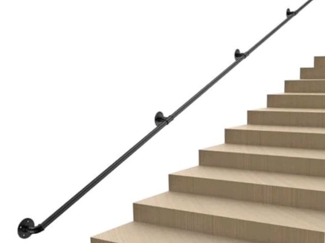 Lot 96-190497 - FlySkip Handrails for Indoor Stairs 12ft 4 Sections Galvanized Steel Pipe Stair Railing Non-Slip Wal...