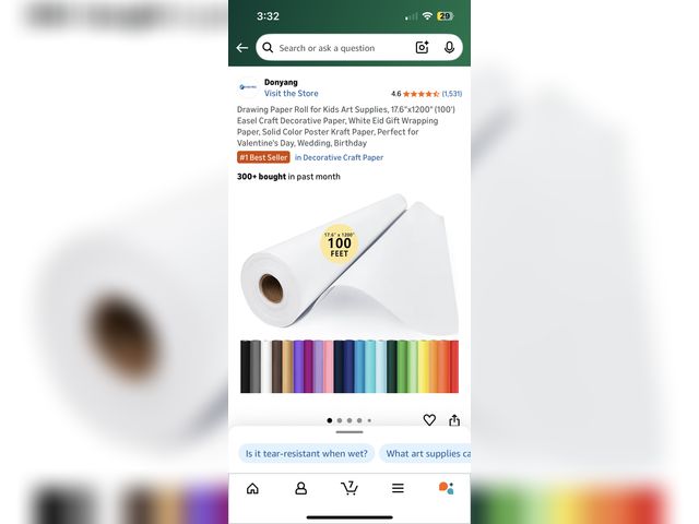 Lot 96-180913 - Drawing Paper Roll for Kids Art Supplies, Easel Craft Decorative Paper, White Gift Wrapping Paper, S...