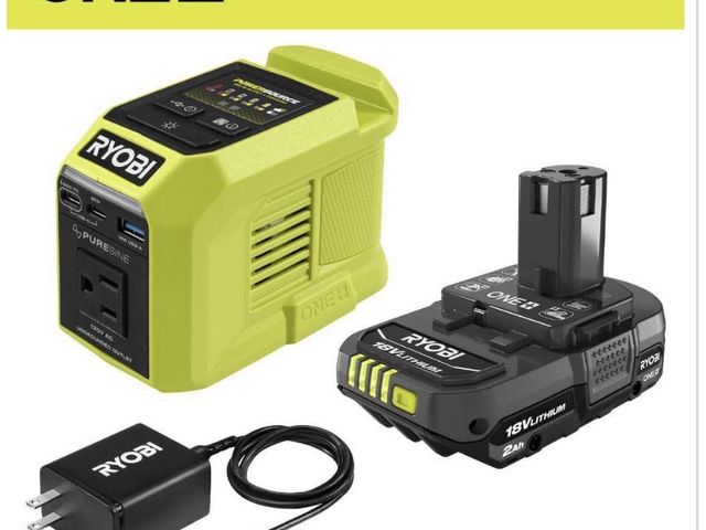 Lot 96-227268 - RYOBI ONE+ 18V 200-Watt
Portable Battery Inverter
Power Source and Charger with 2.0Ah Battery MSRP $...