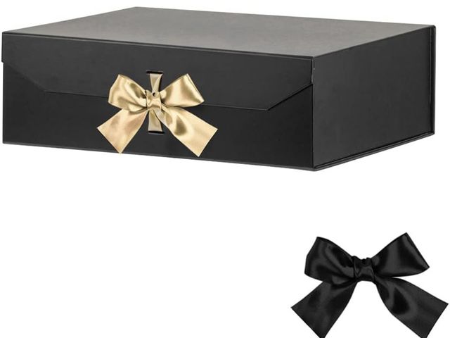 Lot 96-176357 - Black Extra Large Gift Box 16x14x5.3 Inches With Ribbon and Magnetic Lid Closure, Groomsman Proposal...