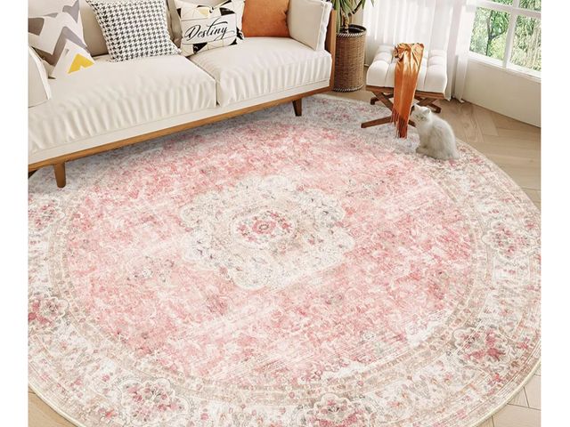 Lot 96-170304 - Round Rug Area Rugs for Bedroom Living Room Oriental Floral Carpet
Large, Pink, Boho, Vintage, Bohem...