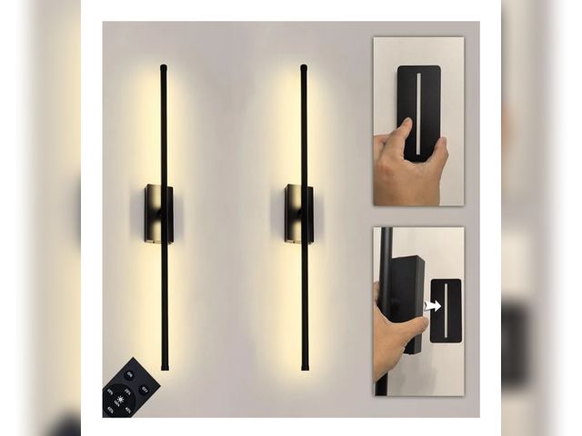 Lot 96-176194 - Easy Install Peel and Stick on Battery Operated Wall Sconces Set of 2 Rechargeable, Magnetic Linear ...