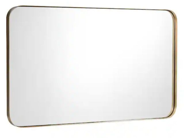 Lot 96-231408 - WELLFOR 32 in. W x 20 in. H Rectangular Metal Framed Wall Bathroom Vanity Mirror in Gold New  Msrp $...