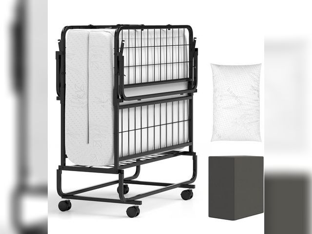 Lot 96-227103 - Giantex Twin Folding Bed with 5 Inch Mattress, Rollaway Guest Bed with Top Pillow, Storage Pocket &a...