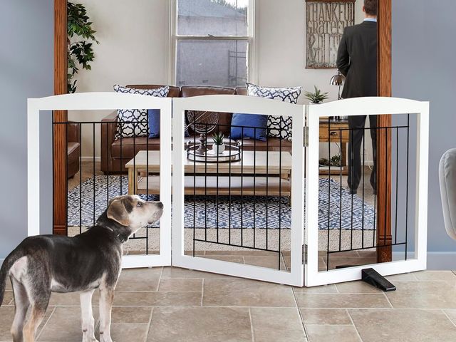 Lot 96-188051 - ZJSF Freestanding Dog Fence Indoor, Foldable Dog Gate for Doorways, Stairs or Hallways, Sturdy Wood ...