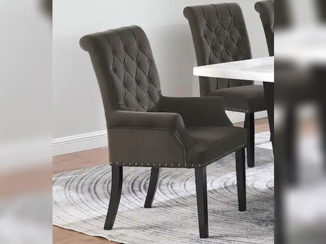 Lot 96-166569 - Coaster Alana Brown Velvet Upholstered Tufted Dining Arm Chair with Nailhead Trim New MSRP $169
