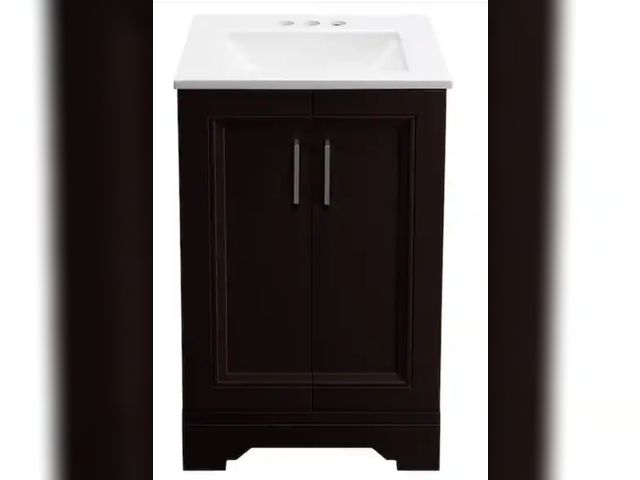 Lot 96-182049 - Glacier Bay
Willowridge 18.5 in. W Bath Vanity in Carob with Cultured Marble Vanity Top in White wit...