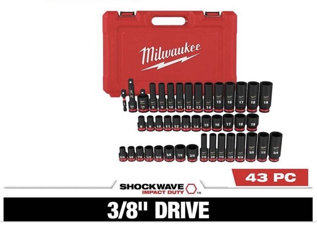 Lot 96-211107 - Milwaukee SHOCKWAVE 3/8 in. Drive SAE and Metric 6 Point Impact Socket Set (43-Piece) MSRP $159.97 N...
