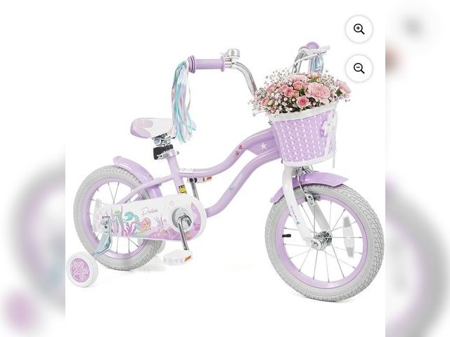 Lot 96-226842 - OLAKIDS Kids Bike, 20 Inch Mermaid Theme Toddler Children Bicycle for Girls with Training Wheels Bas...