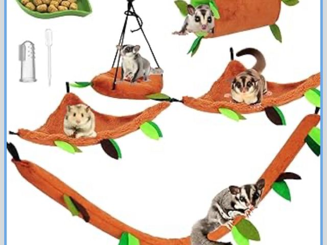 Lot 96-191769 - FABMODE 5Pcs Sugar Glider Supplies Cage Accessories Hammock Set Hanging Bed Hideout for Small Animal...