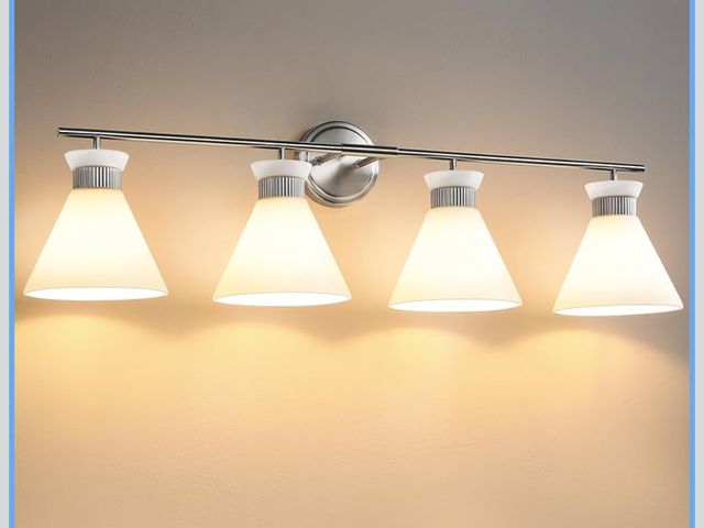 Lot 96-175329 - WOSHITU Bathroom Light Fixtures: Brushed Nickel 4 Lights Bathroom Vanity Lights Over Mirror with Mil...