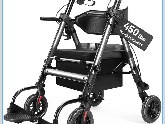 Lot 96-180355 - Heavy Duty Rollator Walker for Seniors with Seat, Foldable 2 in 1 Rolling Walkers Wheelchair Combo f...