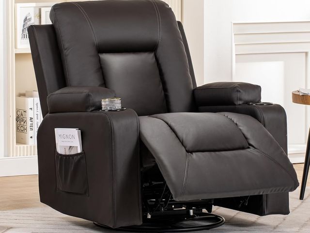 Lot 96-190104 - COMHOMA Recliner Chair, Swivel Rocker Recliners, Reclining Sofa with Side Pockets, Cup Holders for L...