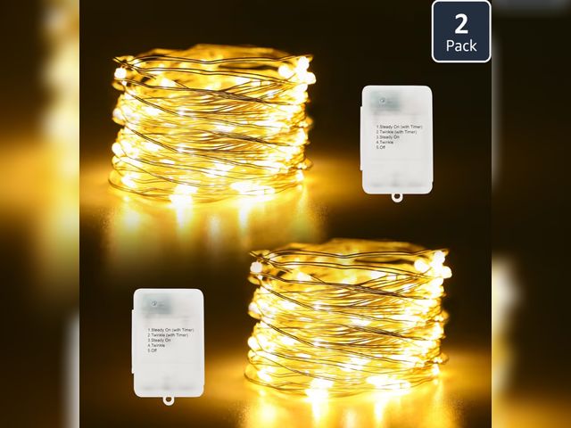 Lot 96-191205 - Timer Fairy Lights Battery Operated 2 Pack 16.4Ft 50 LEDs Silver Copper Wire Twinkle String Lights w...