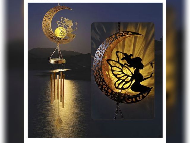 Lot 96-233155 - Solar Wind Chimes Moon Fairy Hanging Outdoor Decor Crackle Glass Ball Warm Memorial Wind Chimes Ligh...