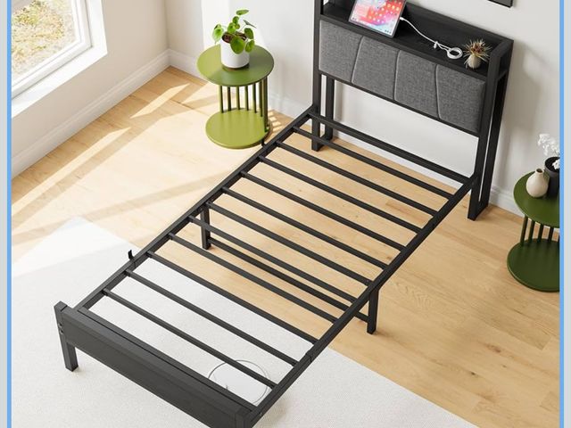 Lot 96-179944 - Twin Size Bed Frame, Storage Headboard with Charging Station, Solid and Stable, Noise Free, No Box S...