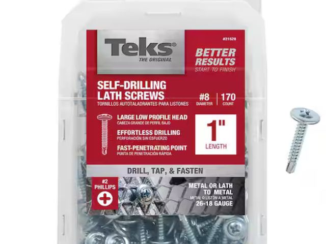 Lot 96-163438 - Teks
8 x 1 in. Phillips Truss Head Drill Point Lath Screws 

New