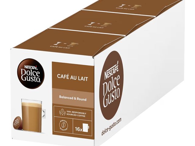 Lot 96-200884 - Nescafe Dolce Gusto CAFE Au Lait (Pack of 3, Total 48 Capsules) New BB Date 11/30/26