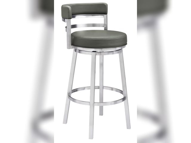 Lot 96-176951 - Armen Living Titana 30" Bar Height Swivel Grey Faux Leather and Brushed Stainless Steel Bar Stool
Op...