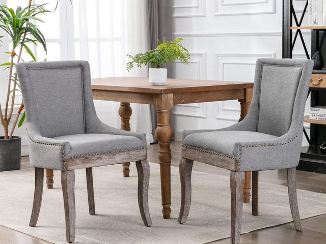 Lot 96-172549 - Ultra Side Dining Chair Set of 2, Thickened Fabric Chairs with Solid Wood Legs and Bronze Nail Head,...