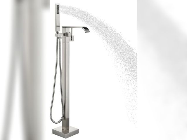 Lot 96-181119 - Freestanding Bathtub Faucet Brushed Nickel Tub Filler Floor Mount Single Handle Brass Tap with Handh...