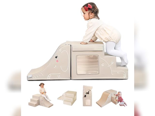 Lot 96-181447 - LORAIA® Non-toxic foam climbing blocks for toddlers -Large vegan leather baby climbing blocks - High...