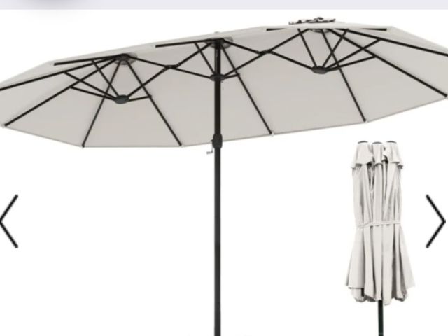 Lot 96-227671 - Costway Double Garden Umbrella XXL UPF 50+ with Beige Base NP12256BE New MSRP $99